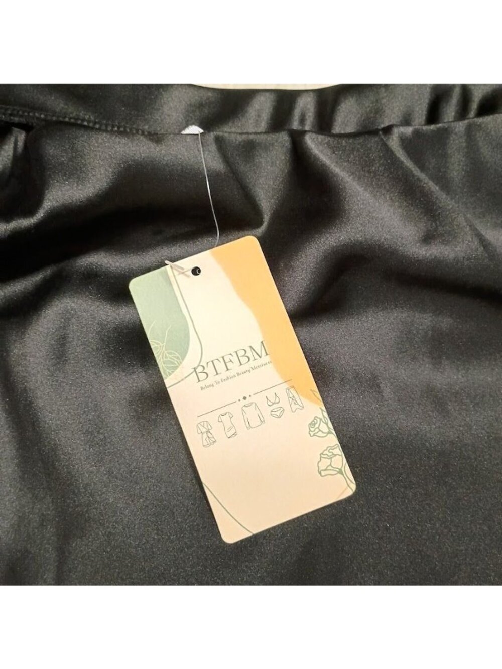 BTFBM Black Satin Midi Skirt Flowy A-Line Size L 96% Polyester 4% Elastane Mach - Picture 4 of 10